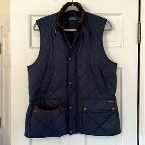 Polo Ralph Lauren Quilted Corduroy Buckle Collar Vest Size L Navy